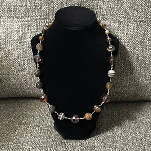 Elegant Beaded Necklace - Browns and Silver
